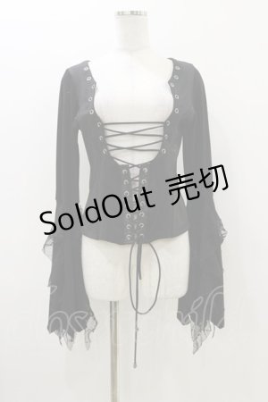 画像: Qutie Frash / 編上チュールトップス  黒 H-25-10-26-014-QU-TO-KB-ZH