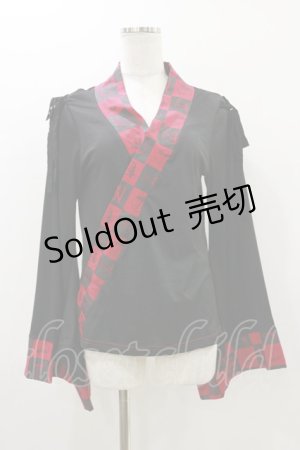 画像: NAOTO SEVEN / 着物衿風トップス  黒 H-25-10-26-020-HN-TO-KB-ZH