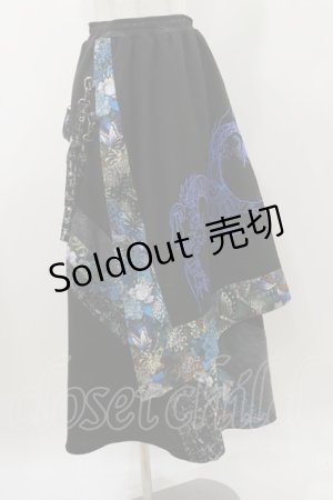 画像: Qutie Frash / ハカマ風ロングスカート  黒×青 H-25-10-26-030-QU-SK-KB-ZH