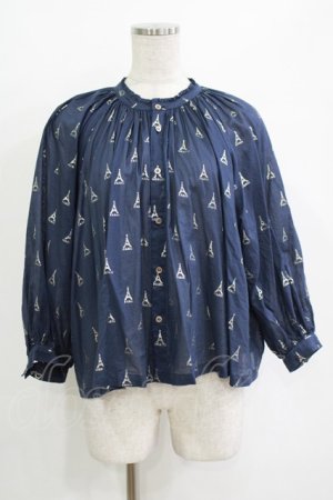 画像: Jane Marple Dans Le Salon / LA TOUR EIFFELケープブラウス  ネイビー×ホワイトゴールド H-25-10-27-030-JM-BL-KB-ZH