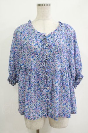 画像: Jane Marple / Bonjour Millefleursスモックブラウス  ブルー H-25-10-27-031-JM-BL-KB-ZH