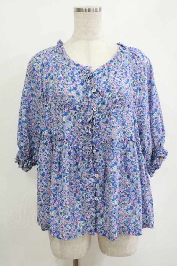 画像1: Jane Marple / Bonjour Millefleursスモックブラウス  ブルー H-25-10-27-031-JM-BL-KB-ZH (1)