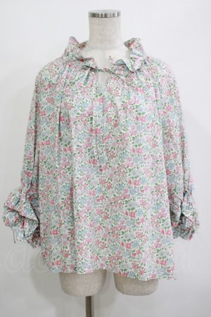 画像: Jane Marple Dans Le Salon / Lawn Liberty Bubble Sleeve Blouse  オフ×ピンク×ブルー H-25-10-27-033-JM-BL-KB-ZH