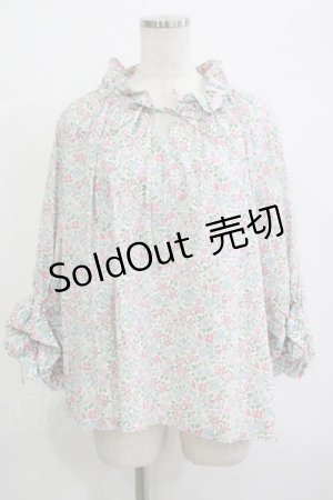 画像: Jane Marple Dans Le Salon / Lawn Liberty Bubble Sleeve Blouse  オフ×ピンク×ブルー H-25-10-27-033-JM-BL-KB-ZH