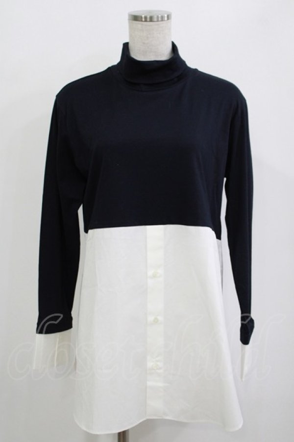 画像1: Jane Marple Dans Le Salon / Crumple collar pullover  ネイビー×オフホワイト H-25-10-27-045-JM-TO-KB-ZH (1)