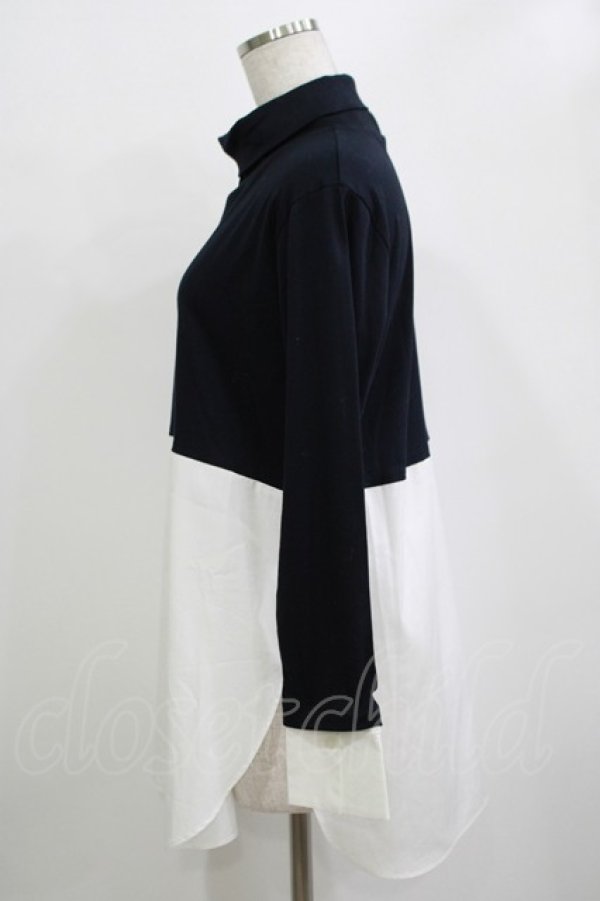 画像2: Jane Marple Dans Le Salon / Crumple collar pullover  ネイビー×オフホワイト H-25-10-27-045-JM-TO-KB-ZH (2)