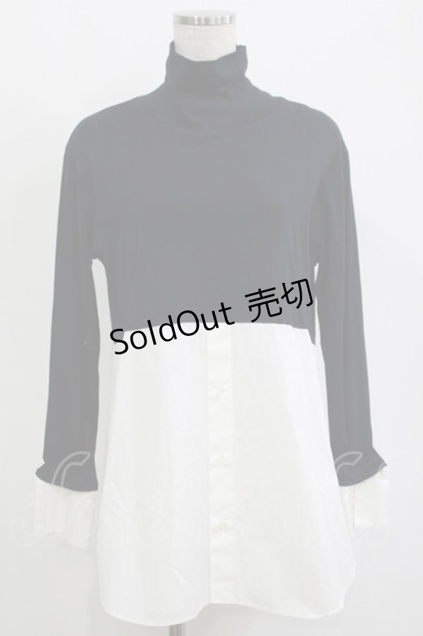 画像1: Jane Marple Dans Le Salon / Crumple collar pullover  ネイビー×ホワイト H-25-10-27-047-JM-TO-KB-ZH (1)
