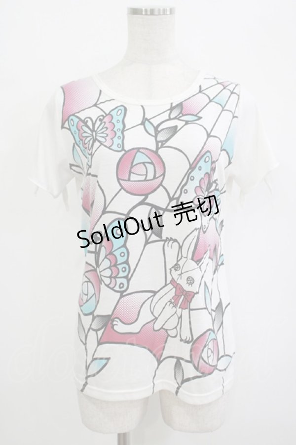 画像1: 【SALE】ALGONQUINS / プリント半袖カットソー F 白 H-25-10-27-049-AL-TO-KB-ZT220 (1)