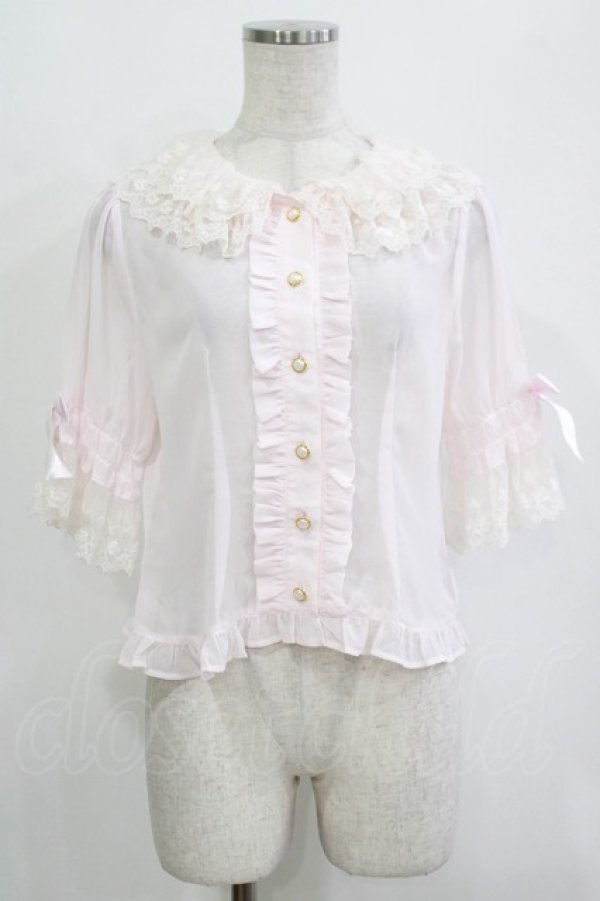 画像1: BABY,THE STARS SHINE BRIGHT / Floralレースの5分袖ブラウス Free ピンク H-25-10-27-058-BA-BL-NS-ZH (1)