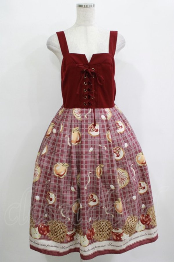 画像1: axes femme POETIQUE / アップルパイレースアップワンピース M ボルドー H-25-10-27-002-AX-OP-NS-ZH (1)
