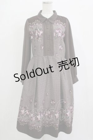 画像: axes femme / バラ×千鳥柄襟付ワンピース M ブラウン H-25-10-27-017-AX-OP-NS-ZH