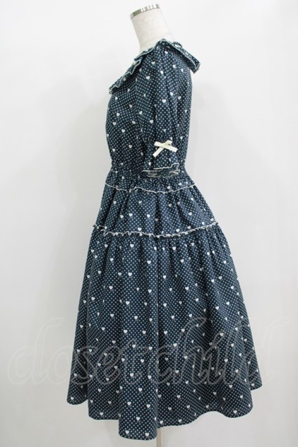 画像2: Melody BasKet / Little dot heartワンピース M ネイビー H-25-10-28-026-LO-OP-KB-ZH (2)