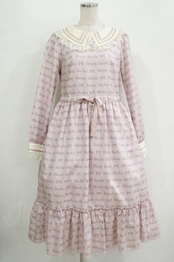 画像1: Melody BasKet / ロゴ＆リボンワンピース  ピンク H-25-10-28-032-LO-OP-KB-ZH (1)