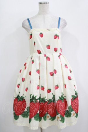 画像: Leur Getter / ストロベリープリントリボンブローチ付キャミワンピース  オフ H-25-10-28-038-LU-OP-KB-ZH