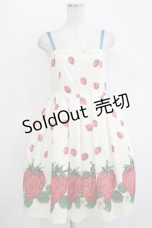 画像: Leur Getter / ストロベリープリントリボンブローチ付キャミワンピース  オフ H-25-10-28-038-LU-OP-KB-ZT075