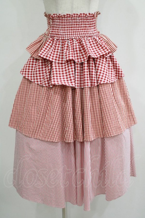 画像1: lilLilly / 2WAYチェックティアードスカート FREE レッド H-25-10-28-045-LO-SK-KB-ZH (1)