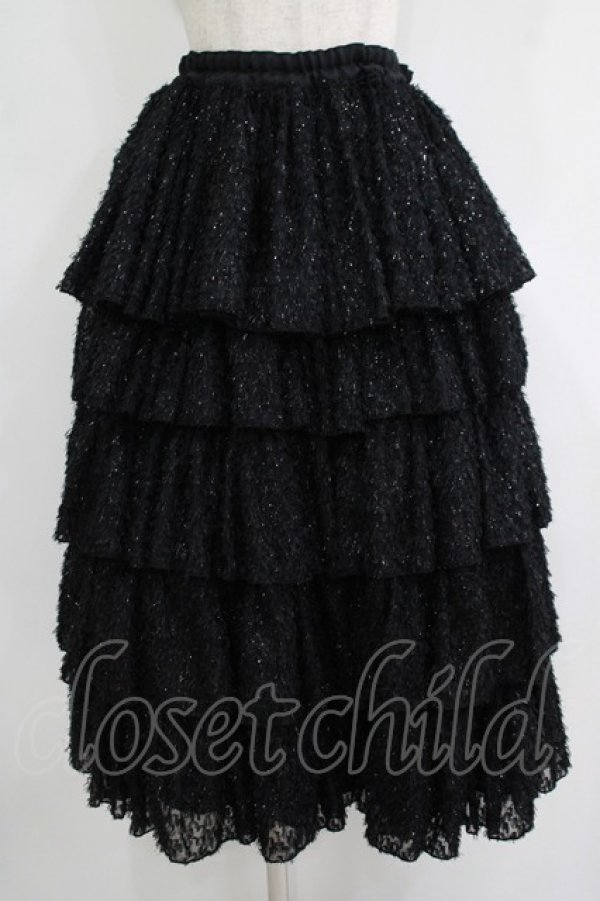 画像1: MARBLE / 5段フリルロングボリュームスカート  黒/ラメシャギー H-25-10-28-046-GO-SK-KB-ZH (1)