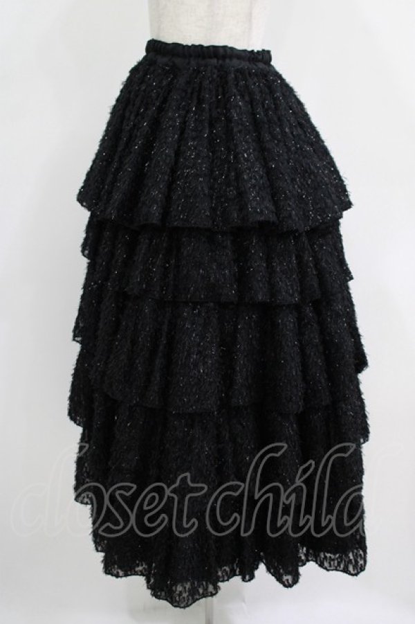 画像2: MARBLE / 5段フリルロングボリュームスカート  黒/ラメシャギー H-25-10-28-046-GO-SK-KB-ZH (2)