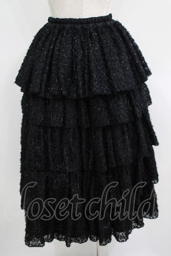 画像3: MARBLE / 5段フリルロングボリュームスカート  黒/ラメシャギー H-25-10-28-046-GO-SK-KB-ZH (3)