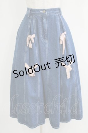 画像: merry jenny / ダブルリボンデニムスカート  ブルー H-25-10-28-048-LO-SK-KB-ZH