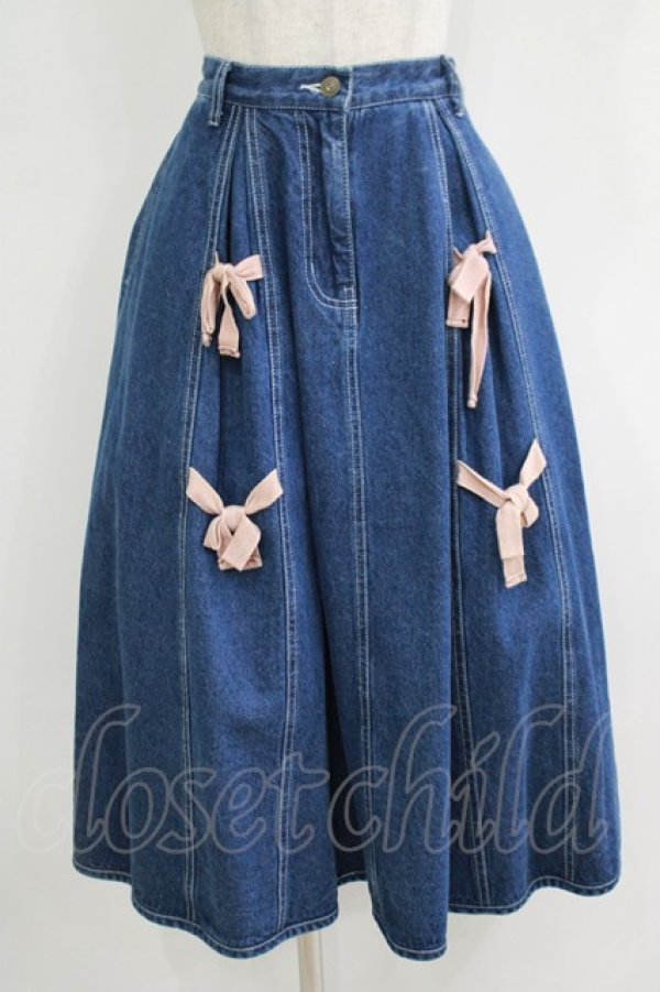 画像1: merry jenny / ダブルリボンデニムスカート  ブルー H-25-10-28-048-LO-SK-KB-ZH (1)