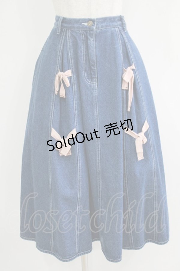 画像1: merry jenny / ダブルリボンデニムスカート  ブルー H-25-10-28-048-LO-SK-KB-ZH (1)