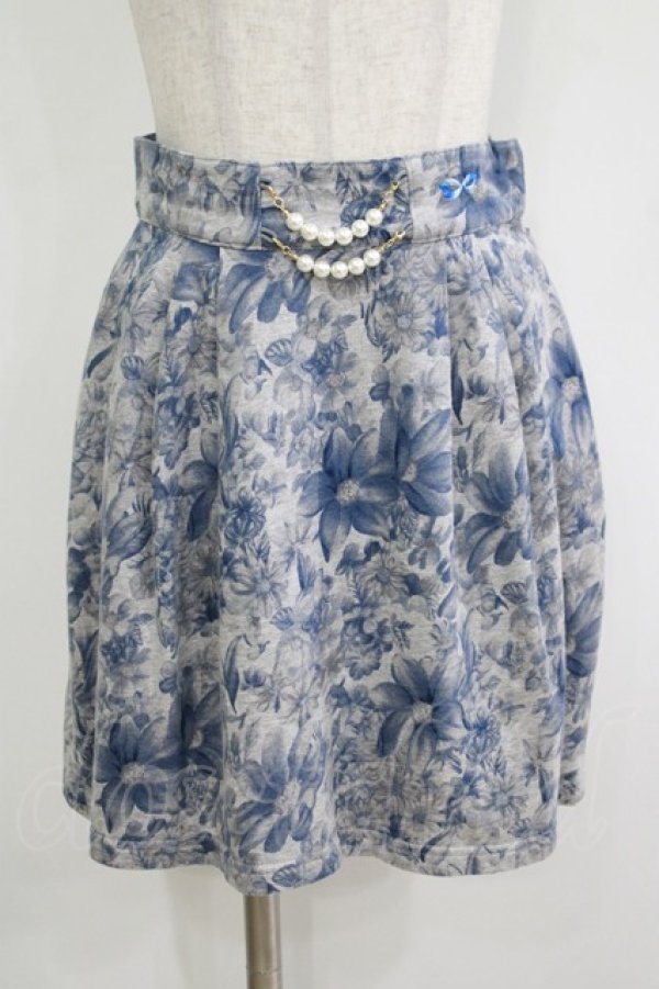 画像1: elements,H / パールチャーム付フラワースカート  グレー×ブルー H-25-10-28-060-PU-SK-KB-ZH (1)