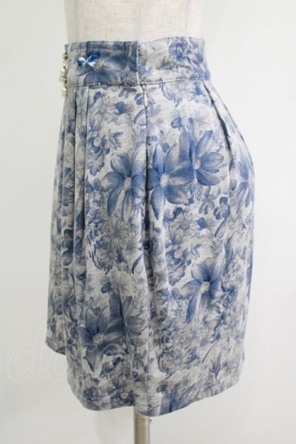 画像2: elements,H / パールチャーム付フラワースカート  グレー×ブルー H-25-10-28-060-PU-SK-KB-ZH (2)