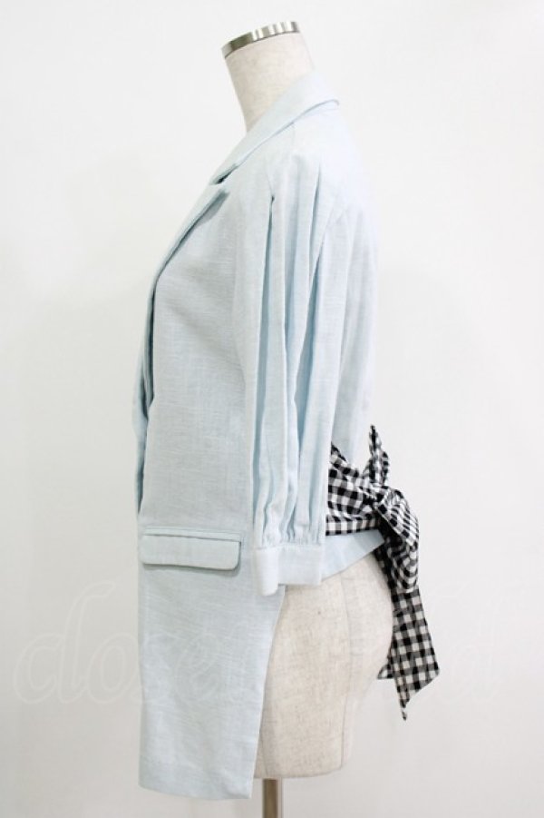 画像2: lilLilly / バックリボンリネンジャケット  サックス×ブラックギンガム H-25-10-28-072-LO-JA-KB-ZH (2)