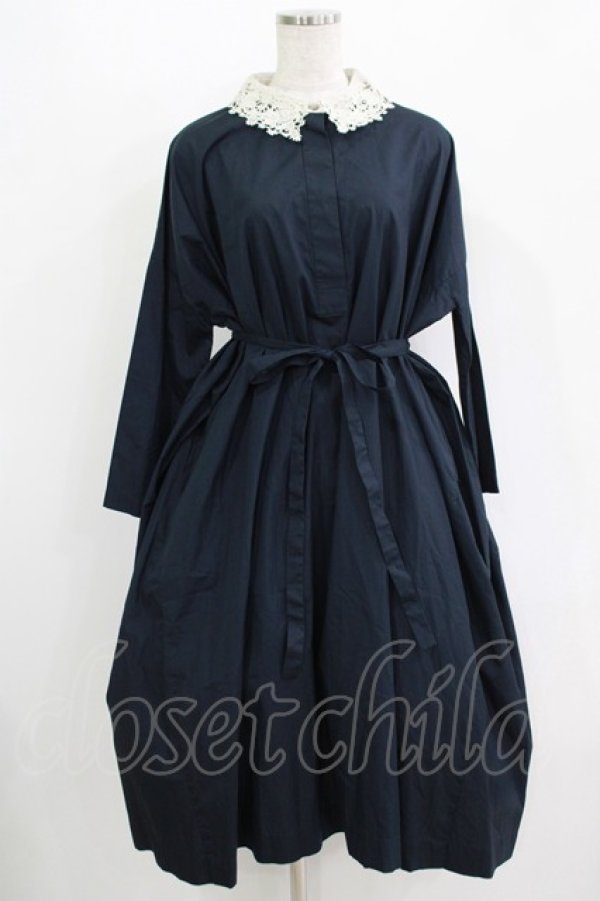 画像1: Jane Marple Dans Le Salon / レースカラーサックドレス  ネイビー H-25-10-28-010-JM-OP-KB-ZH (1)