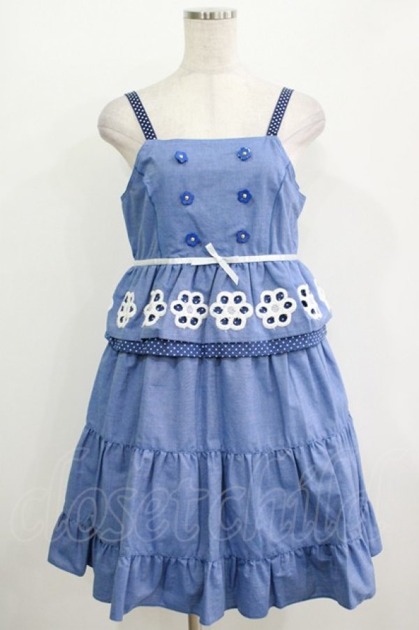 画像1: Emily Temple cute / フラワーボーラーノースリーブワンピース  ブルー H-25-10-28-013-ET-OP-KB-ZH (1)