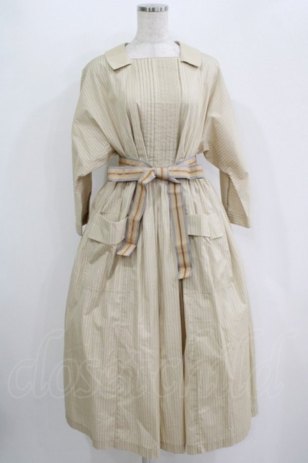 画像1: Jane Marple / フレンチロゴリボンタブリエドレス  ライトベージュ H-25-10-28-019-JM-OP-KB-ZH (1)