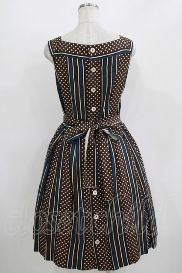 画像3: Jane Marple / ドットストライプのスクエアドレス  ネイビー×ブラウン H-25-10-28-020-JM-OP-KB-ZH (3)