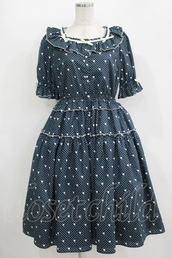 画像1: Melody BasKet / Little dot heartワンピース M ネイビー H-25-10-28-026-LO-OP-KB-ZH (1)