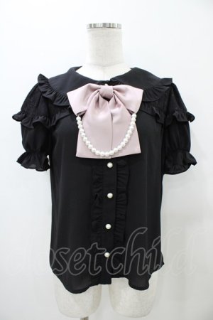 画像: Ank Rouge / パールリボンブラウス M ブラック/ピンク H-25-10-29-058-CA-BL-NS-ZH