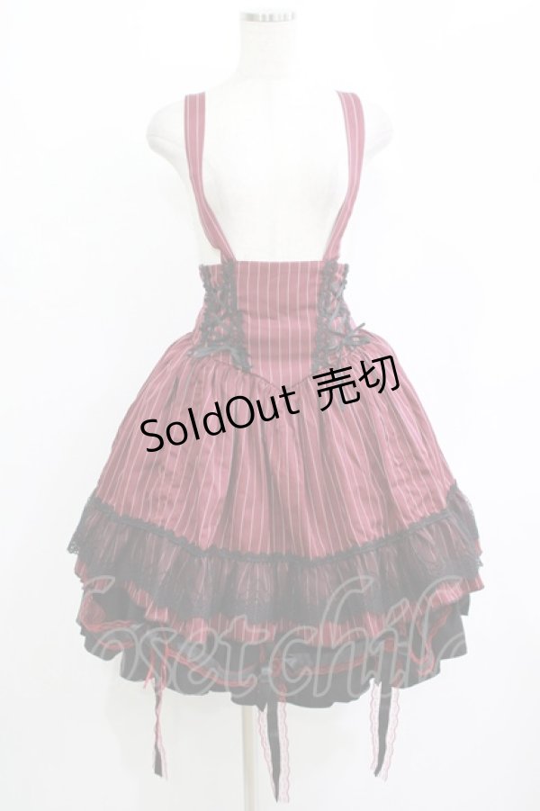 画像4: 逗?（海外ロリータブランド） / ストライプジャンパースカート Free ボルドー H-25-11-01-033-EL-OP-NS-ZH (4)