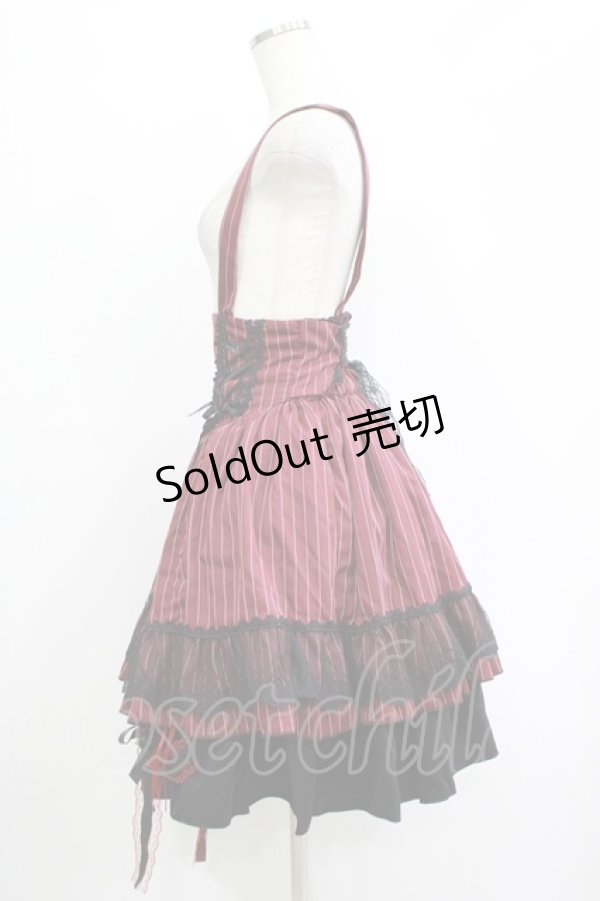 画像5: 逗?（海外ロリータブランド） / ストライプジャンパースカート Free ボルドー H-25-11-01-033-EL-OP-NS-ZH (5)