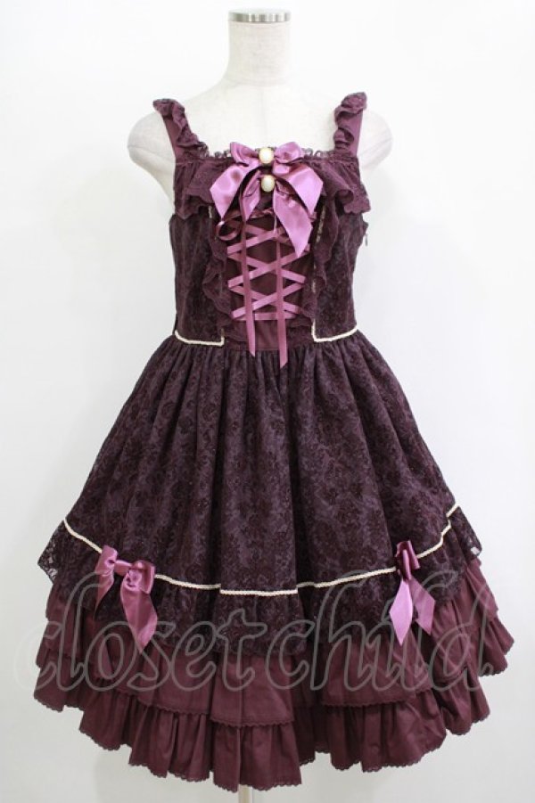 画像1: BABY,THE STARS SHINE BRIGHT / Floralレースフロッキージャンパースカート Free パープル H-25-11-01-004-BA-OP-NS-ZH (1)