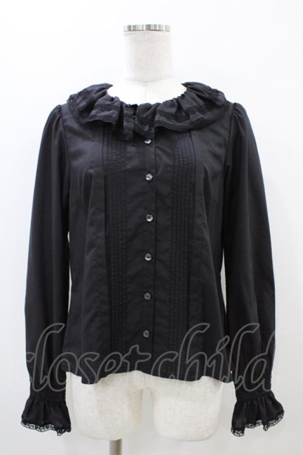 画像1: Melody BasKet / ラッフルカラーブラウス  ブラック H-25-11-01-1028-LO-BL-KB-ZH (1)