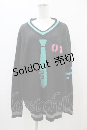 画像: LISTEN FLAVOR / 初音ミクVネックニット  ブラック H-25-11-01-1030-PU-TO-KB-ZH