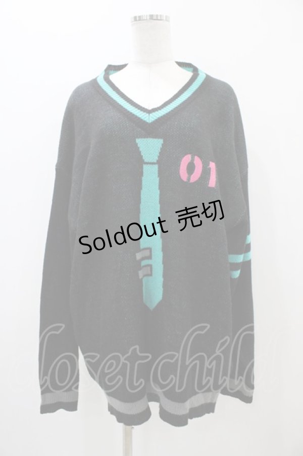 画像1: LISTEN FLAVOR / 初音ミクVネックニット  ブラック H-25-11-01-1030-PU-TO-KB-ZH (1)