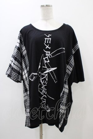 画像: SEX POT ReVeNGe / チェック切替プリントカットソー  黒 H-25-11-01-1032-SP-TO-KB-ZH