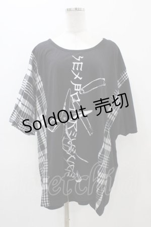 画像: SEX POT ReVeNGe / チェック切替プリントカットソー  黒 H-25-11-01-1032-SP-TO-KB-ZT1104J