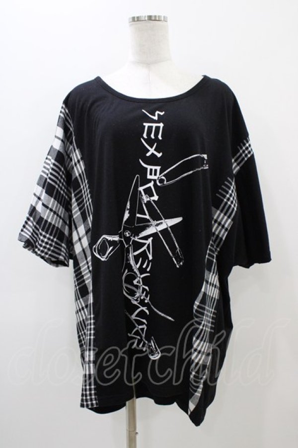 画像1: SEX POT ReVeNGe / チェック切替プリントカットソー  黒 H-25-11-01-1032-SP-TO-KB-ZH (1)