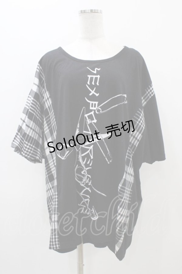 画像1: SEX POT ReVeNGe / チェック切替プリントカットソー  黒 H-25-11-01-1032-SP-TO-KB-ZT1104J (1)