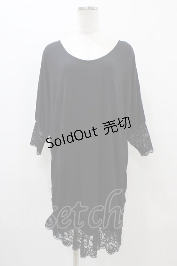 画像1: Qutie Frash / リボン付きビックT  黒 H-25-11-01-1033-QU-TO-KB-ZT1104J (1)