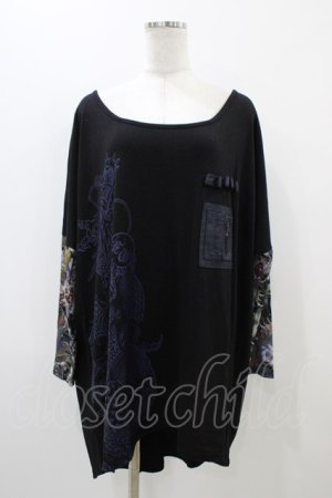 画像: Qutie Frash / プリント切替ドルマンカットソー  ブラック H-25-11-01-1034-QU-TO-KB-ZH