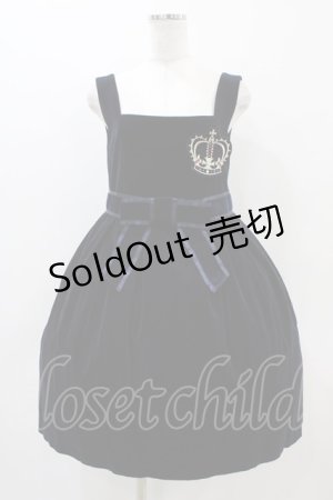 画像: Jane Marple / クラウンEMBブローチ付別珍ドレス  ネイビー H-25-11-01-1008-JM-OP-KB-ZH