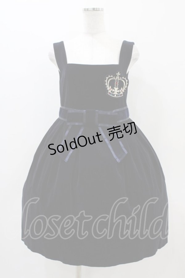 画像1: Jane Marple / クラウンEMBブローチ付別珍ドレス  ネイビー H-25-11-01-1008-JM-OP-KB-ZH (1)