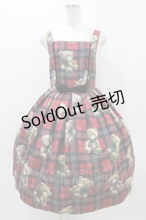 画像: Emily Temple cute / Teddy Bear Tartanノースリーブワンピース  レッド H-25-11-01-1012-ET-OP-KB-ZH